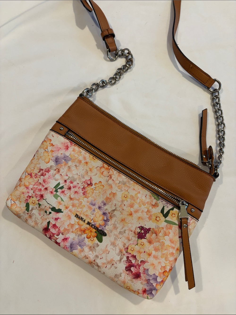 Floral Crossbody Bag with Tan Trim